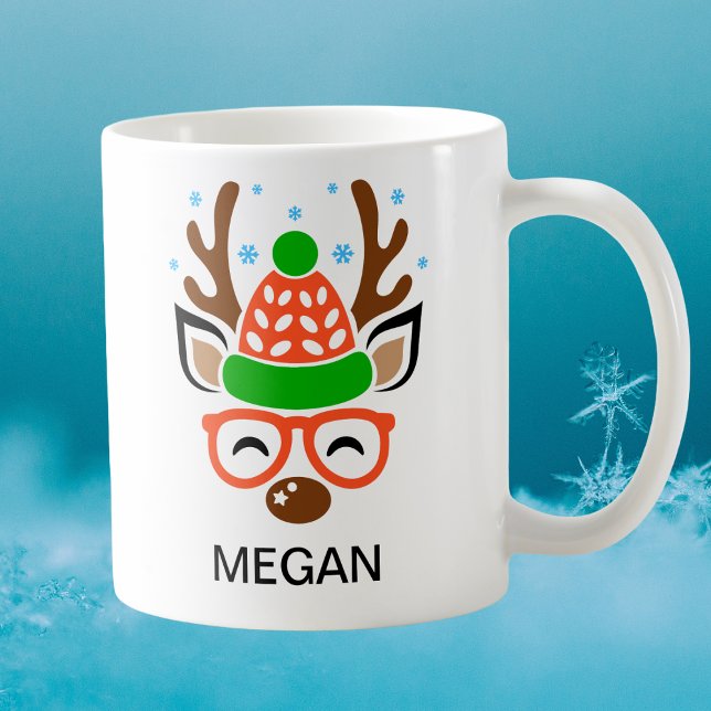 Caneca De Café Antílope de Férias com Touca e Óculos Cara de Rena (Beanie & Glasses Holiday Antlers Reindeer Face Coffee Mug
)