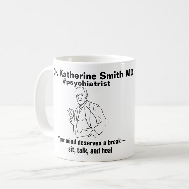 Caneca De Café ANTISTRESS Freud Psychiatry Therapy Clinic Health (Frente Esquerda)