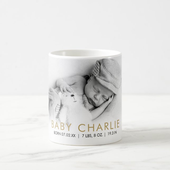 Caneca De Café Anúncio de Estatísticas de Nascimento de Bebê Eleg (Centro)