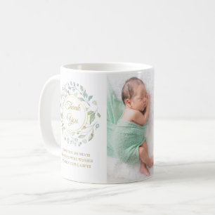 Caneca De Café Anúncio de Nascimento Floral de Foto de Bebê Obrig