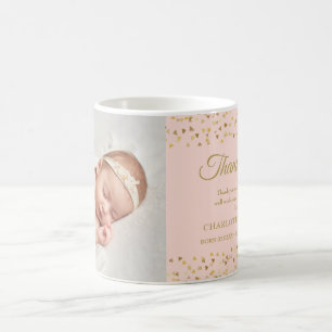 Caneca De Café Anúncio de Nascimento Rosa de Bebê Menina Obrigado