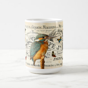 Caneca De Café Anúncio Francês do Kingfisher & Borboletas Vintage