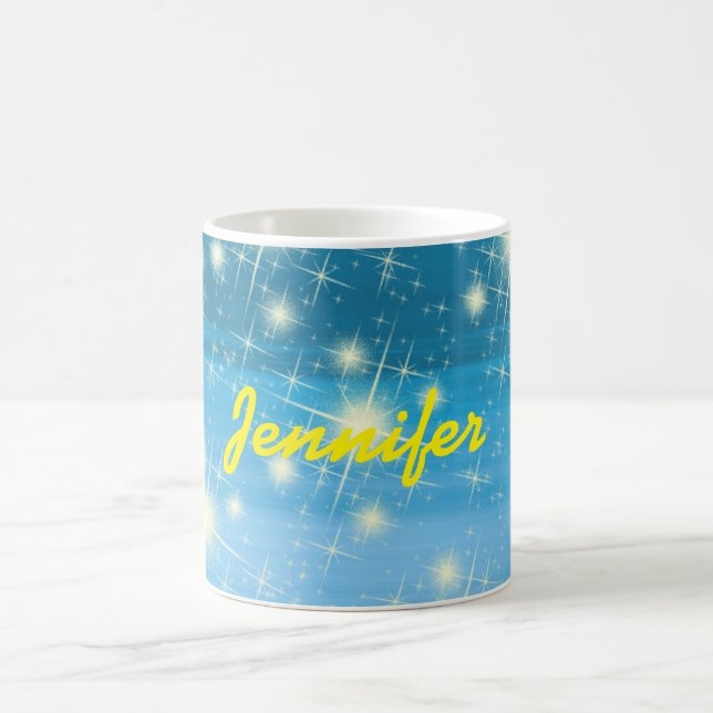 Caneca De Café Aores brilhantes do céu azul nome amarelo (Centro)