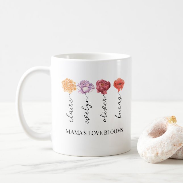 Caneca De Café Apaixonada personalizada pela mamãe Blooms Nasceu  (Com Donut)