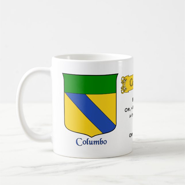 Caneca De Café Apelido italiano Columbo Heraldic Shield e Blazon (Esquerda)