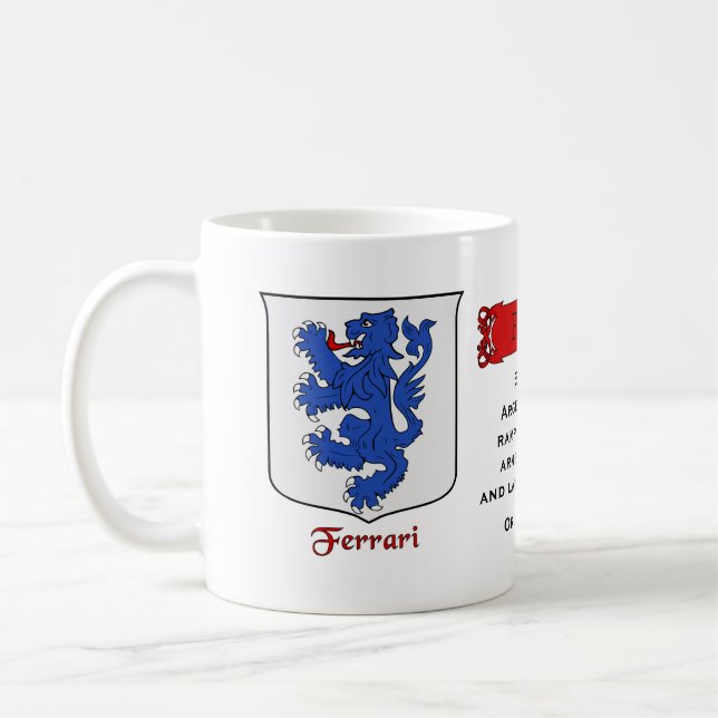 Caneca De Café Apelido italiano Ferrari Heraldic Shield e Blazon (Esquerda)