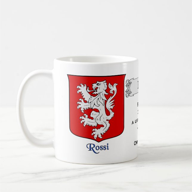 Caneca De Café Apelido italiano Rossi Heraldic Shield e Blazon (Esquerda)
