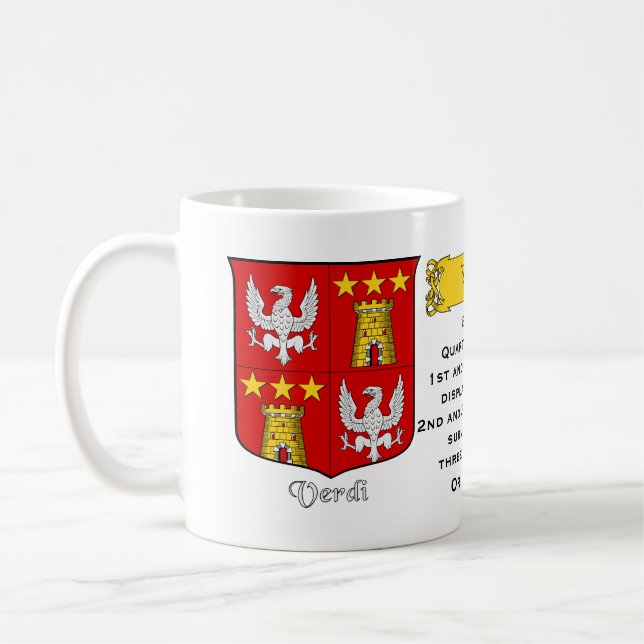 Caneca De Café Apelido italiano Verdi Heraldic Shield e Blazon (Esquerda)