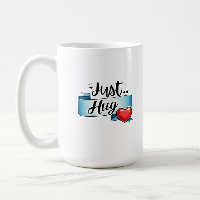 Caneca De Café Apenas Abrace Coração Fofo com Laço (Esquerda)