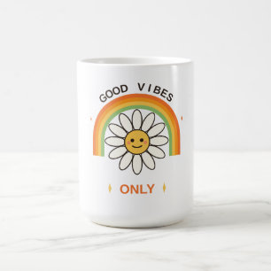 Caneca De Café Apenas Boas Vibrações Cute Retro 70s Flor de Marga