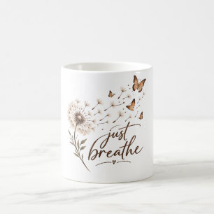 Caneca De Café Apenas Respire Arte Boho de Borboleta Dente-de-Leã