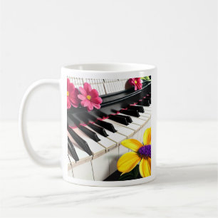 Caneca De Café Apenas Tocar Piano e Flores Coloridas