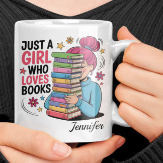 Caneca De Café Apenas uma Garota que Ama Livros Nome Personalizad