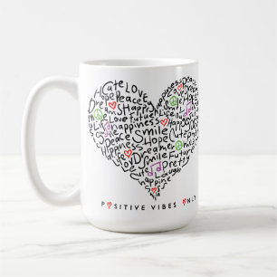 Caneca De Café Apenas Vibrações Positivas Coração Desenho