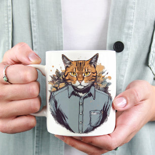 Caneca De Café Aperta pawsitivamente em sua camisa e gravata, Cat