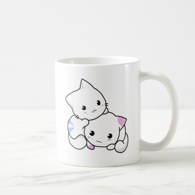 Caneca De Café Aperto branco bonito dos gatinhos (Direita)