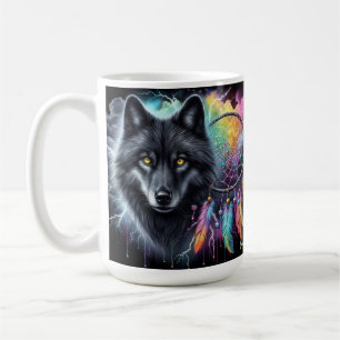 Caneca De Café Apoanhador de Sonhos do Lobo Negro Místico Celesti