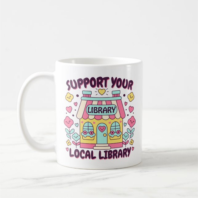 Caneca De Café Apoie Sua Biblioteca Local (Esquerda)