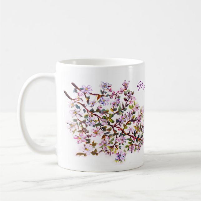 Caneca De Café Apple alegre floresce pintura acrílica das flores (Esquerda)