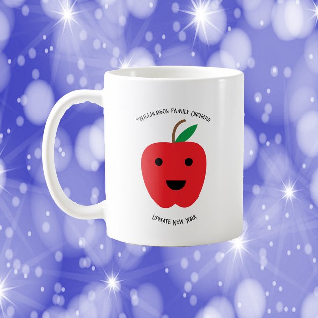 Caneca De Café Apple Orchard Kawaii Red Personalize (A mug with a cute apple and text you can personalize!)