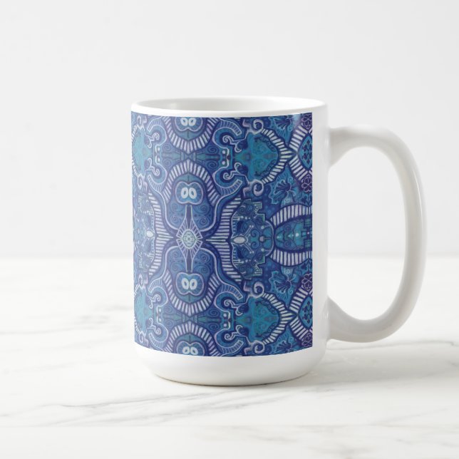 Caneca De Café Apple Stripe Bohemian Boho Arabesque Padrão Azul (Direita)