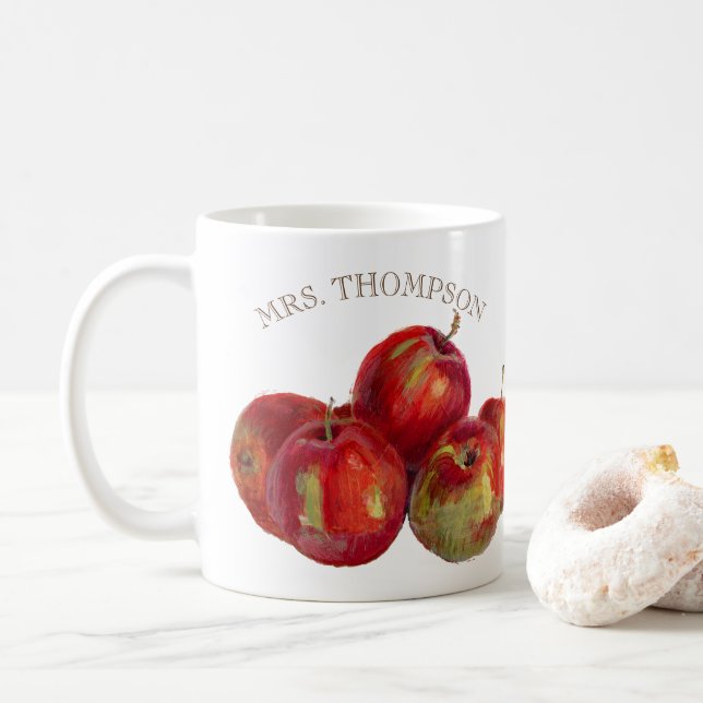 Caneca De Café Apple vermelho colhe adiciona o nome (Com Donut)