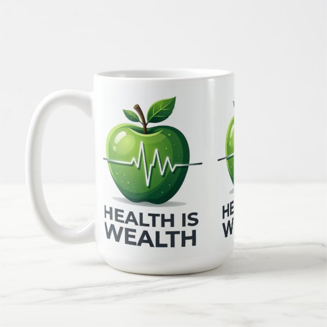 Caneca De Café Apple with Heartbeat Pulse and Health is Wealth (Esquerda)
