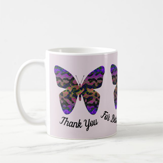 Caneca De Café Apreciação do Professor Borboleta Brilhante Obriga (Esquerda)