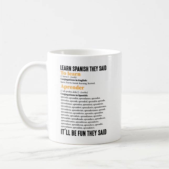 Caneca De Café Aprenda Espanhol Será Divertido Que Eles Disseram  (Esquerda)