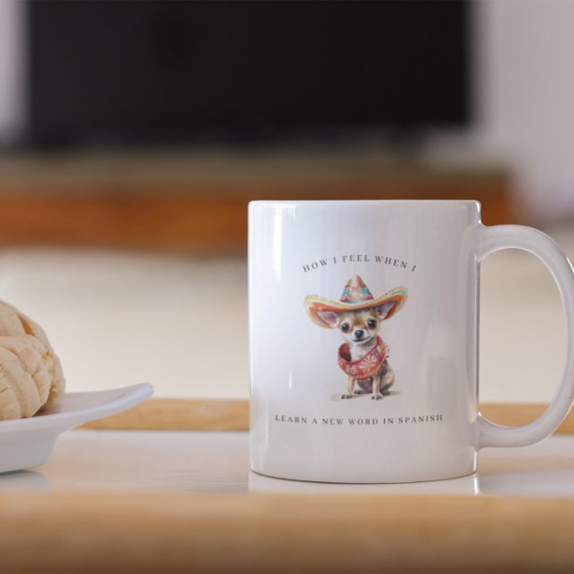 Caneca De Café Aprender Espanhol é Divertido | Chihuahua Mexicano (Criador carregado)