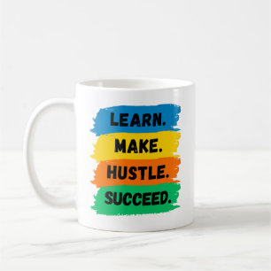 Caneca De Café Aprender, Fazer, Hustle, Suceder, Slogan motivacio