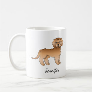Caneca De Café Apricot Mini Goldendoodle Cartoon Cachorro e Nome