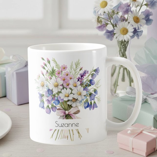 Caneca De Café April Birth Flower Mug | Daisies & Sweet Peas (Criador carregado)