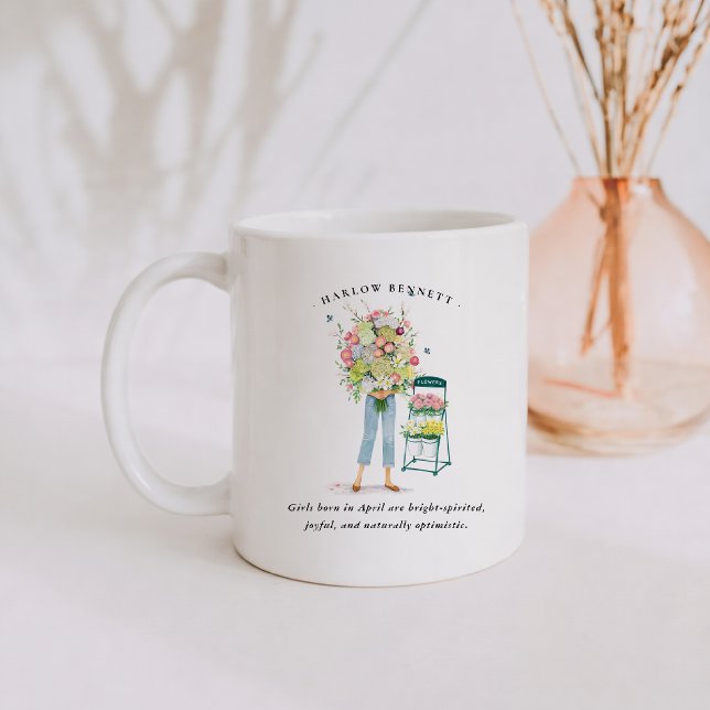 Caneca De Café April Birth Month Girl | Monogram  (Criador carregado)