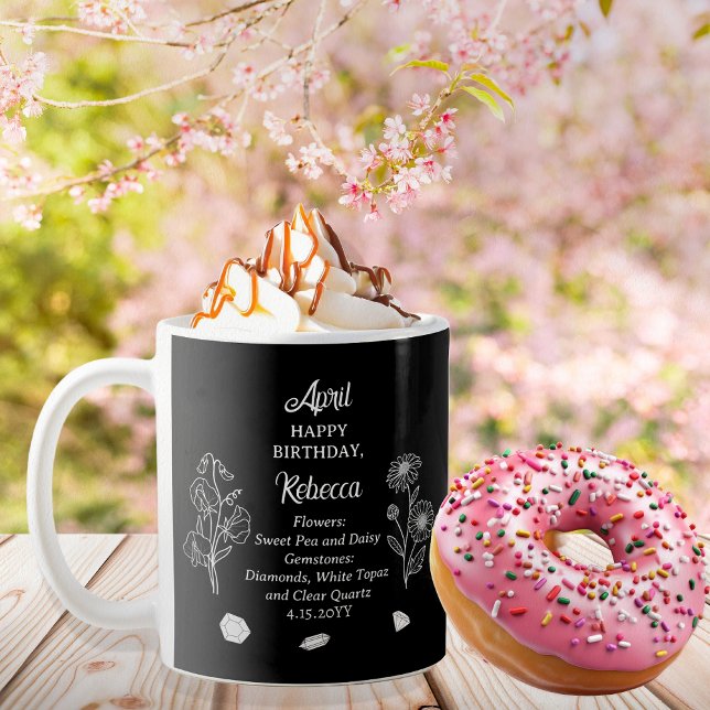 Caneca De Café April Daisy e SweetPea Birthday Keepsaokê (April Floral and Birthstone Birthday Keepsake Coffee Mug)