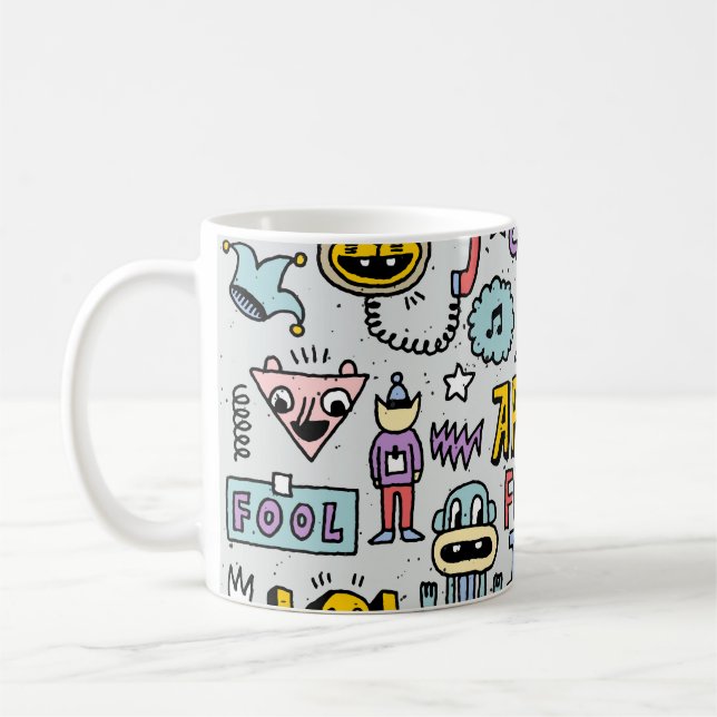 Caneca De Café April Fools: Conjunto Colorido de Dótulos. (Esquerda)