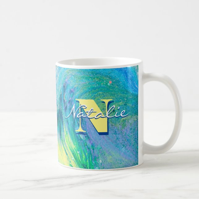 Caneca De Café Aqua Blue Acryflow Art Coffee Mug (Direita)
