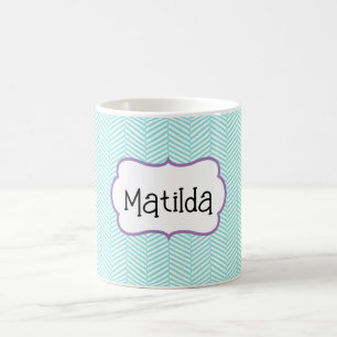 Caneca De Café Aqua Blue e Lavanda Purple Chevron Name