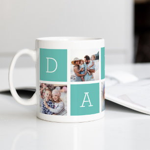 Caneca De Café Aqua Colagem de fotos do Pai 5 personalizado