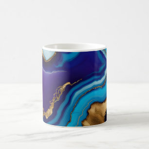Caneca De Café Aqua Dourada Azul Veias Púrpuras Agate