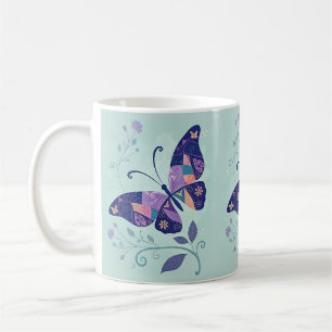 Caneca De Café Aqua e borboleta púrpura