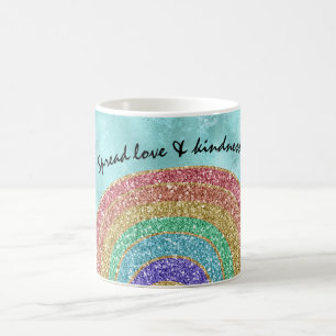Caneca De Café Aqua Glitter Sparkle Dourado Arco-Íris