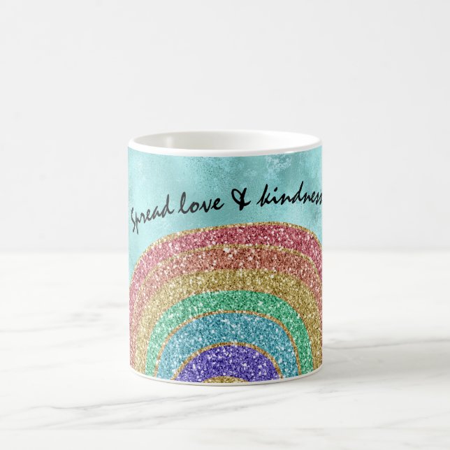 Caneca De Café Aqua Glitter Sparkle Dourado Arco-Íris        (Centro)