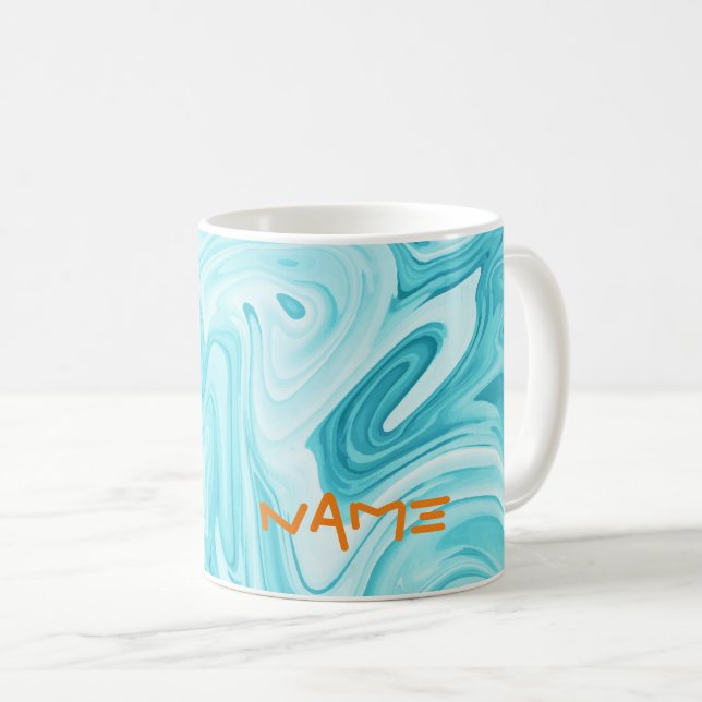 Caneca De Café Aqua Marbled Paint NAME Orange Modern Art Fun (Frente Esquerda)