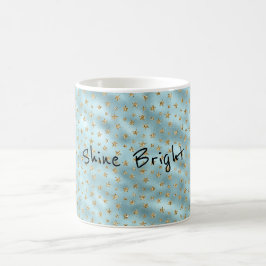 Caneca De Café Aqua Mint Dourado Glitter Stars