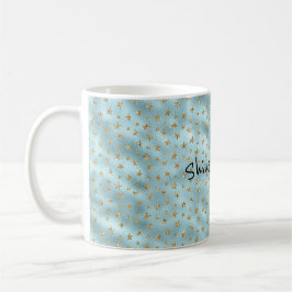 Caneca De Café Aqua Mint Dourado Glitter Stars