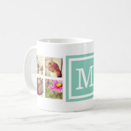 Caneca De Café Aqua Monograma Instagram Foto Collage Mug