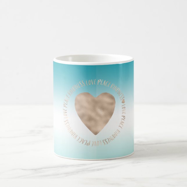 Caneca De Café Aqua Ombre Dourado Amor bondade Coração    (Centro)