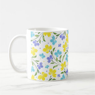 Caneca De Café Aqua Periwinkle Yellow Watercolor Stems Floral