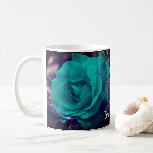 Caneca De Café Aqua Rosa Flower Art Personalizado (Com Donut)